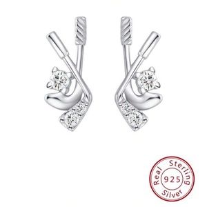 Sterling Silver  Hockey Stick Puck Stud Earrings NHL